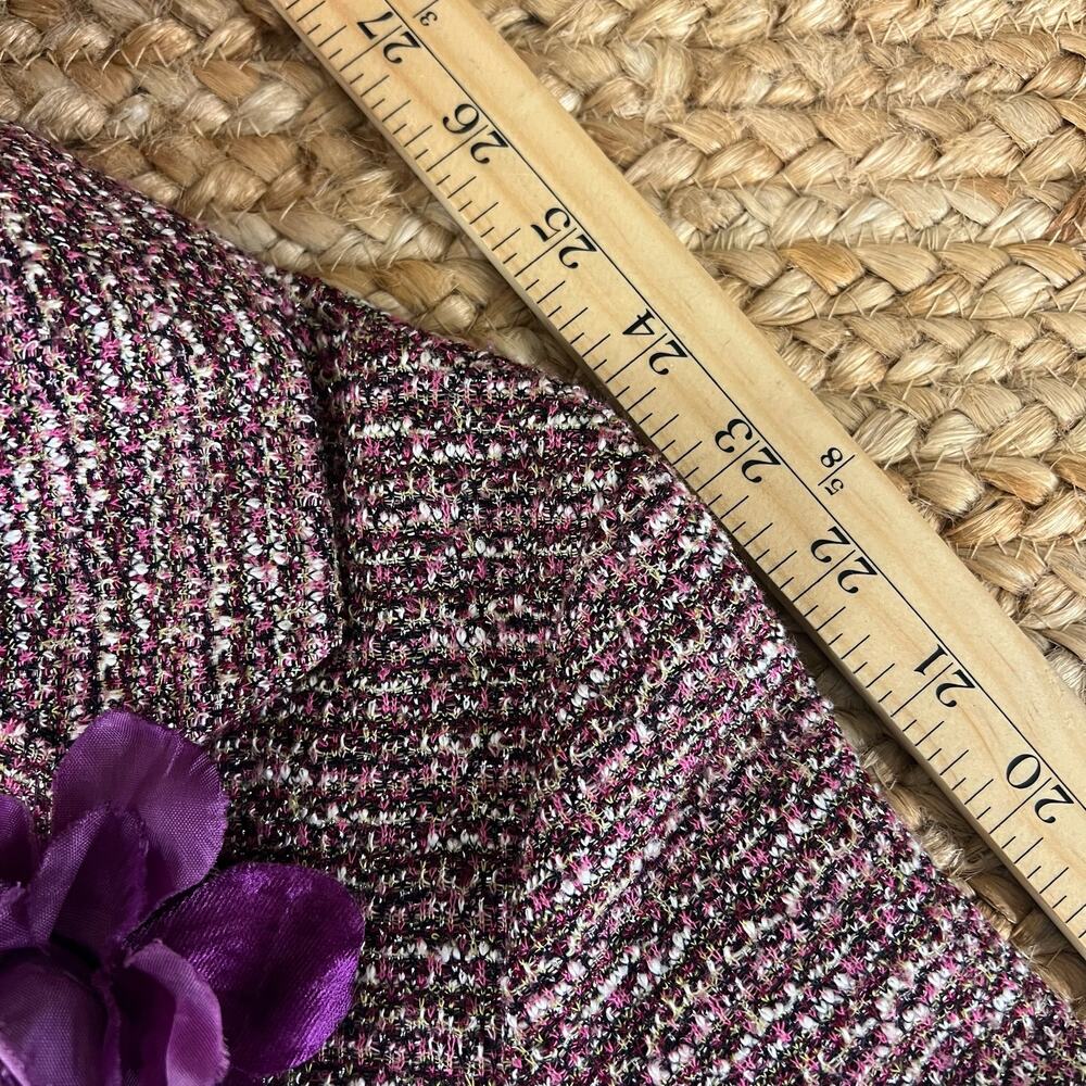 Vintage Y2K Purple Boucle Jacket L Metallic Blazer Cropped Sparkle Flower Pin - Picture 11 of 12